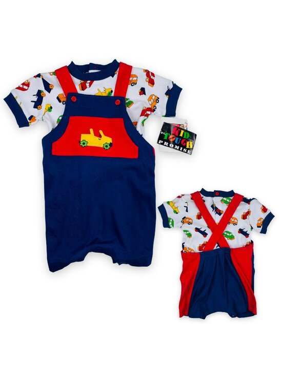 Vintage Other - NWT Vintage Baby Construction Jeep Romper + Shirt Matching Outfit Set 6m / 9m